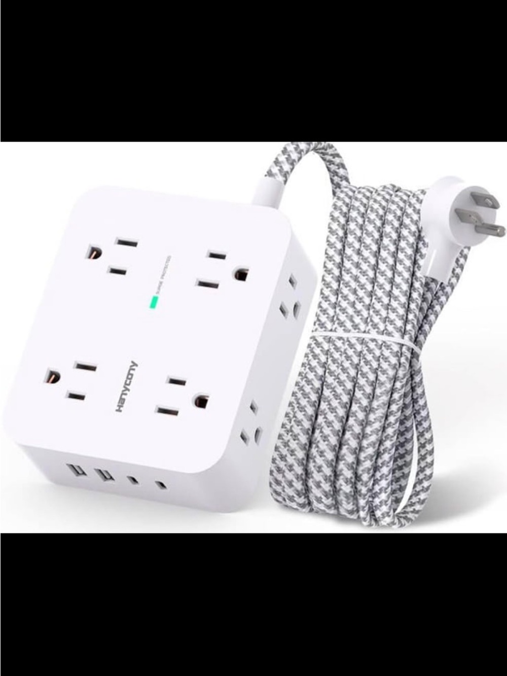 White 4-Outlet Power Strip with USB and Braided Cord 2 Pack
